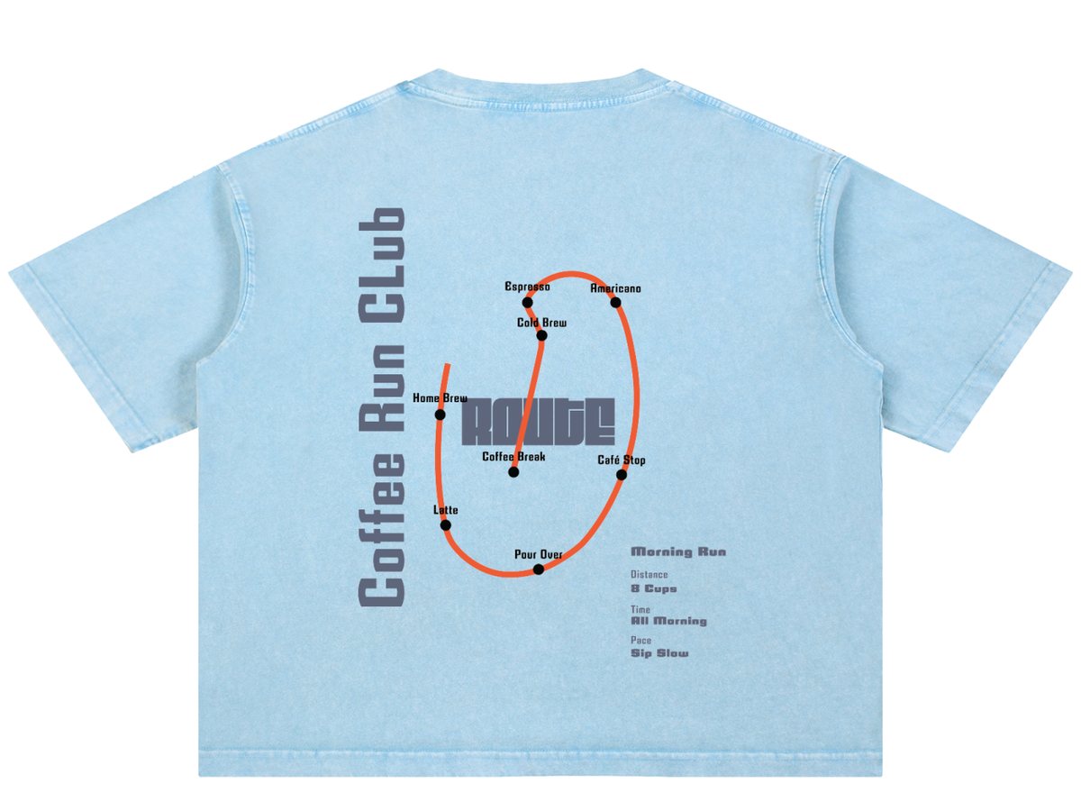 Coffee Run Club tee, back print with a coffee route map
