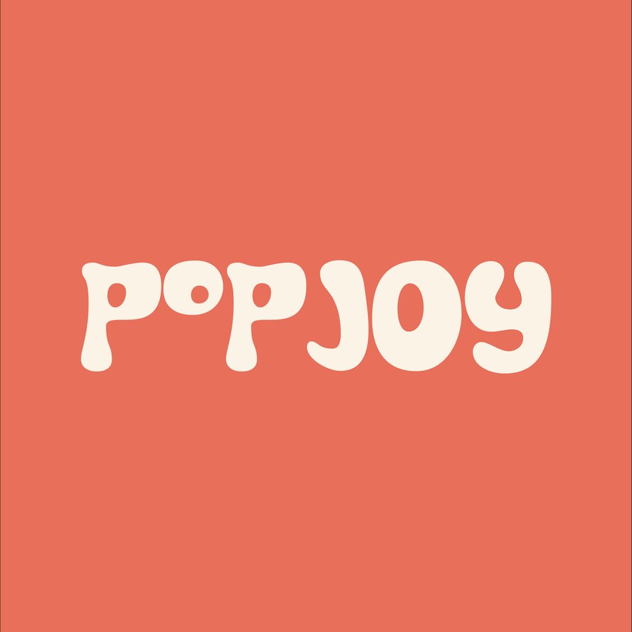 PopJoy logo in cream on coral
