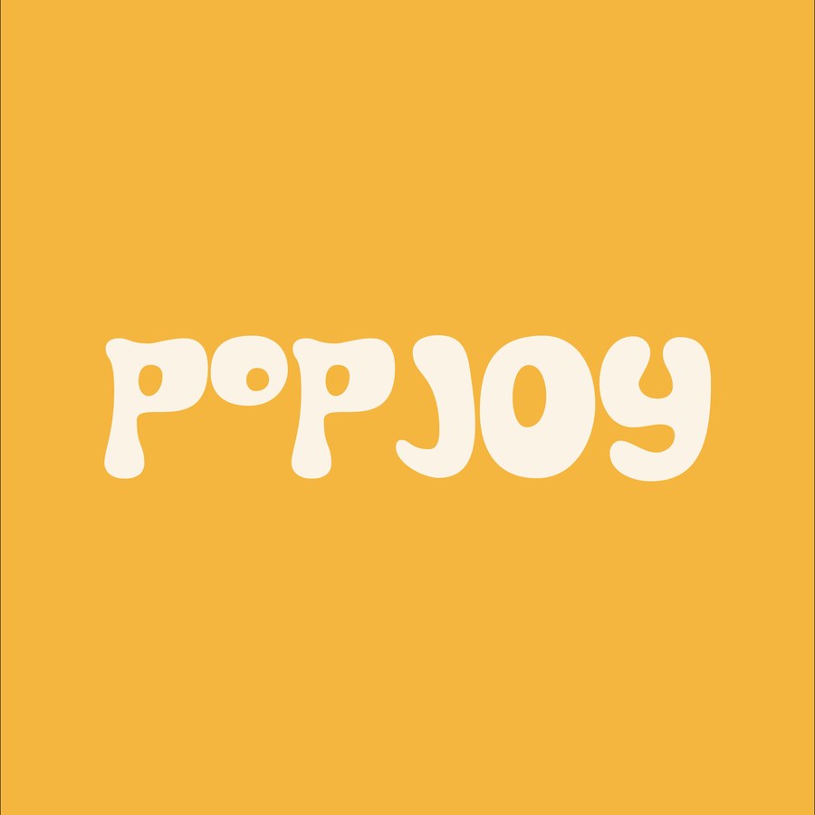 PopJoy logo in cream on mustard