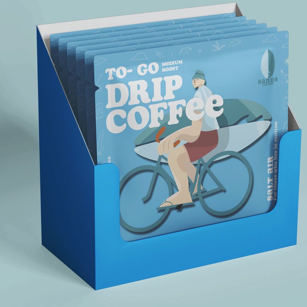 Display box of Sands Coffee To-Go drip bags