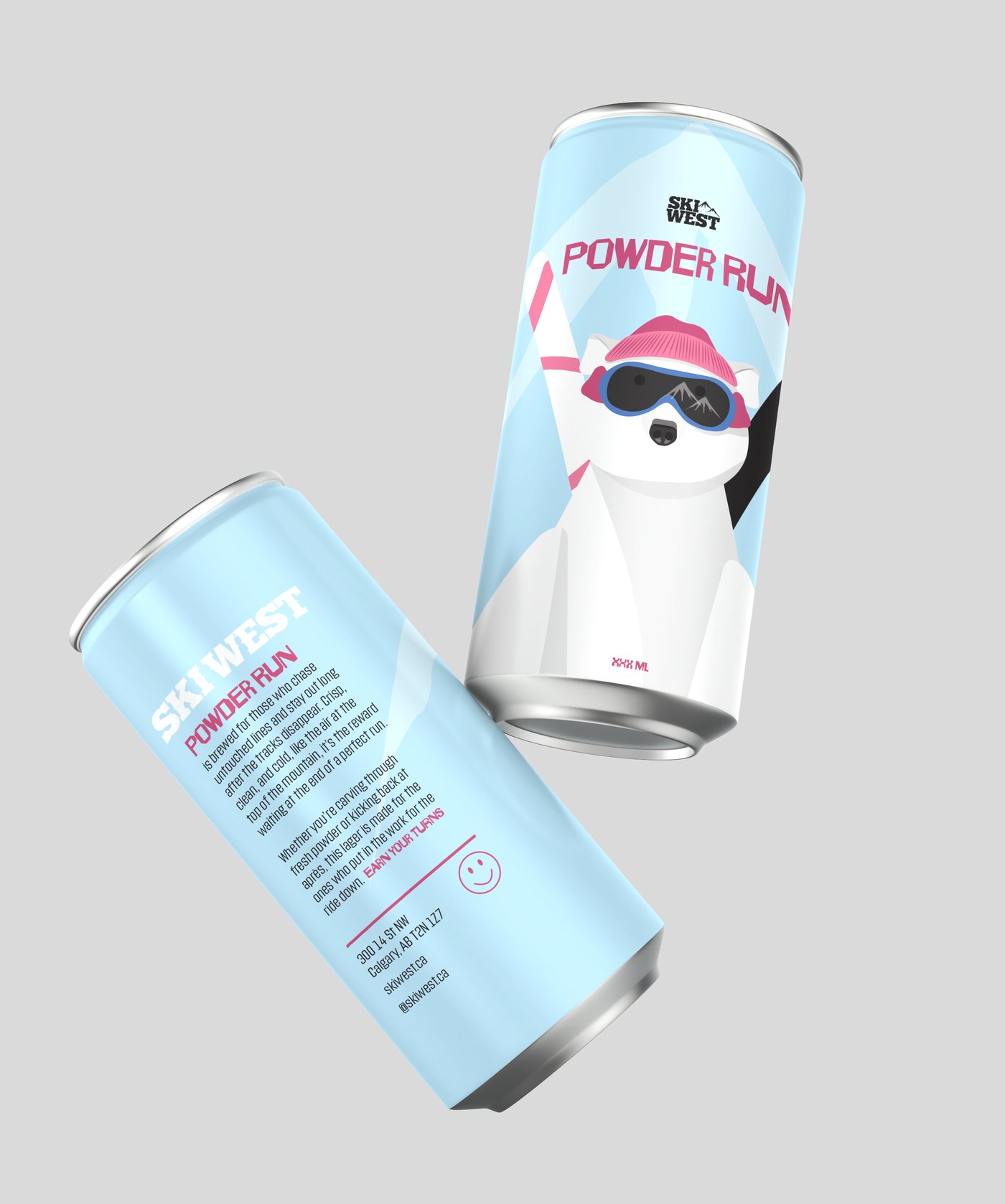 Powder Run can front with polar bear illustration